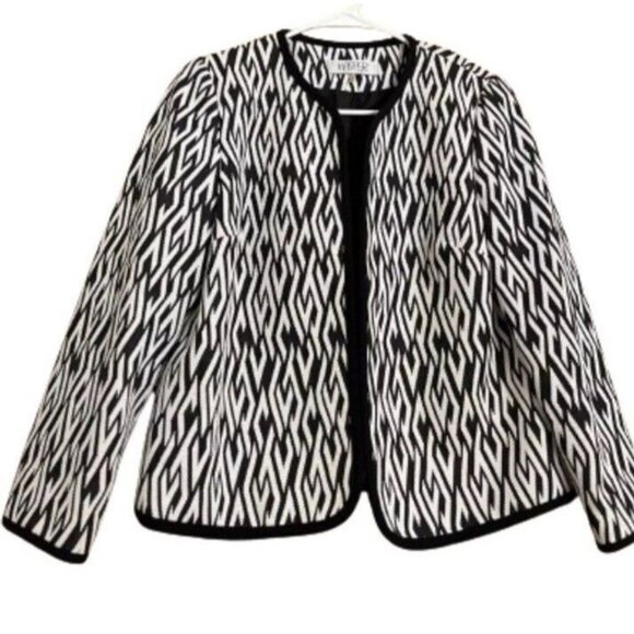 Kasper Suit Jacket Blazer 18 Black White Geometric NEW - Picture 1 of 10